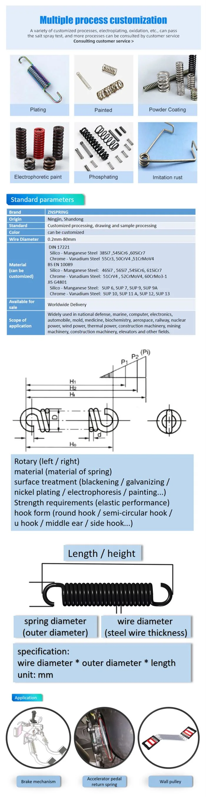 Extension Spring for Computers, Automobiles, Aerospace, Railways, Nuclear Power, Construction Machinery, Elevators