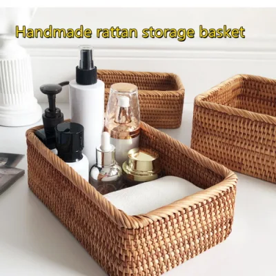 Cesto di vimini in rattan intrecciato a mano, tè alla frutta, snack, cestino per il pane, scatola portaoggetti rettangolare per cosmetici, forniture per la cucina domestica